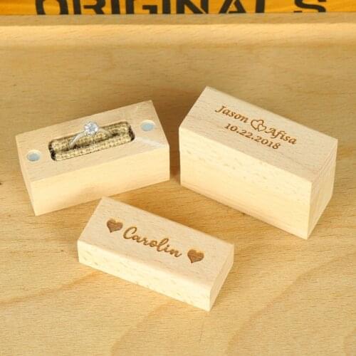 Personalized Ring Box Custom name date Rustic Wedding Ring Bearer Engraved Wood Round Ring Box Wedding Ring Box