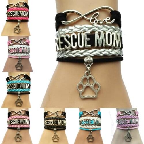 Drop Shipping Infinity Love Rescue Mom Bracelet- Animal Dog or Cat Puppy Paw Print Friendship Gift