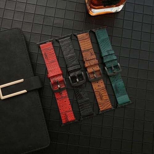Watchband Calf Leather Black Belt Metal Buckle Watch Strap for Apple Watch Band 44mm 40mm 42mm 38mm Watch SE Series 6 Wristband