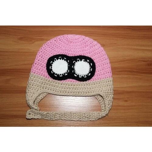 Free shipping, 100% cotton Handmade crochet girls Pilot hat , pink airplane bomber hat with glasses childrens aviator hat caps