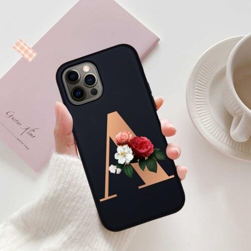 Customized Gold Letter Flower Phone Case For IPhone XS 11 Pro Max 7 8 6s Plus XR X SE Black Silicone Cover