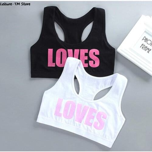 Sport Girl Racerback Cotton Sport Training Bra Letter Print Solid Color Wide Strap Underwear Bralette Seamless Layered Crop Top
