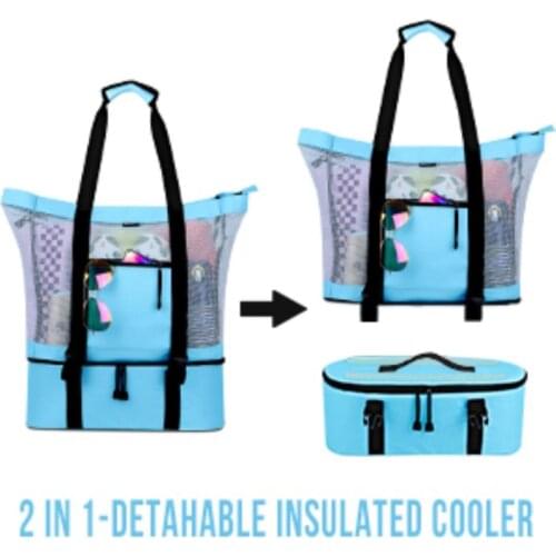 Outdoor Camping Beach Mesh Tote Bag With Detachable Cooler Bag Packing Organizer Multifunctional Waterproof Backpack Bag