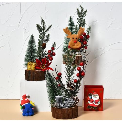 LED Christmas Wooden Tree Luminous Desktop Decoration Flower Pine Cones Elk Table Ornament for Home Xmas Holiday Party xx120