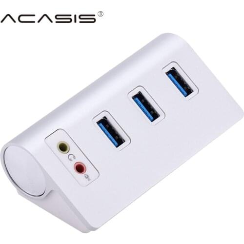 Acasis Aluminum alloy USB Splitter High Speed USB 2.0 3.0 HUB 4 Port Hubs with Sound Card Microphone for Macbook PC
