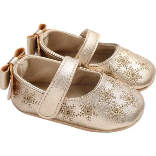 2021 Spring Summer Baby Girl The First Walker Bow Embroidery Flowers Non-slip Soft Bottom Baby Princess Shoes