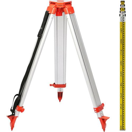 VEVOR Tripod and Staff Kit Fit for Automatic Rotary Laser Level 1.65M Aluminum Tripod 5M 5-Section Staff for Measurement Tools