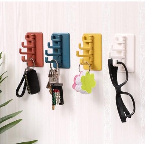Rotating Wall Adhesive Hook with Four Bracket Bathroom Kitchen Hole-Free Key Hanger Strong Load Bearing Bag Towel Storage Rack