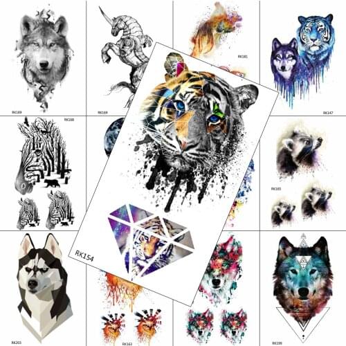 Geometric Diamond Tiger Temporary Tattoos Realistic Sticker Waterproof Sheets Tattoo Body Art Painting Arm Chest Tatoos For Men