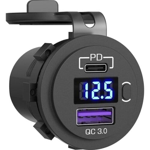 Waterproof 18W Type C PD Outlet Fast Charger With ON OFF Power Switch 12V 24V Quick Charge 3.0 USB SUV Car Charger