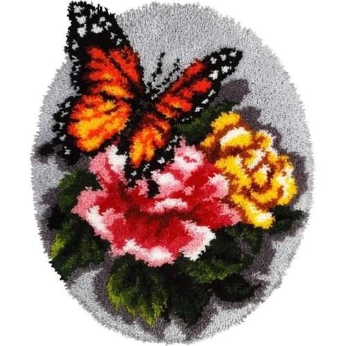 DIY Latch Hook Kit with Printed Flowers Pattern Crochet Needlework Crafts for Kids and Adults Includes Hook Butterfly