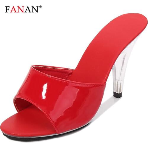 FANAN Womens Clear Cone Heeled Mules Open Toe Leopard Slides for Women Stiletto High Heel Slide Sandals Dress Shoes Female 2021
