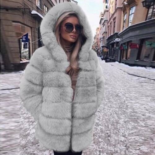 Women Large Sizes Loose Coats Jackets Cotton Warm Luxury Fake Faux Fur Big Hooded Thicken Winter Female Outerwear
