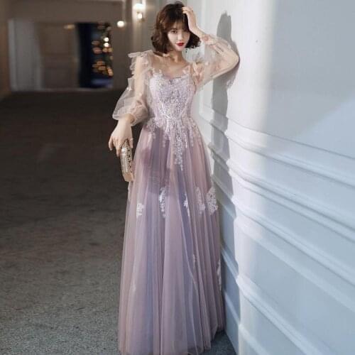 Lantern Sleeve Elegant Evening Dresses Long Women 2021 Luxury Appliques A-line Floor-length Plus Size Prom Party Gowns Plus Size