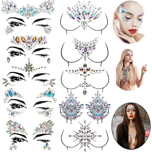 10pcs/set Sexy Women Chest Waist Rhinestone Glitter Sticker Face Jewels Gems Festival Party Body Arms Jewels Beauty Makeup Tools