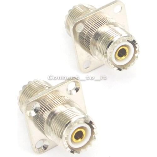 10 Pieces Nickel Plated UHF Female to UHF Female Panel Connector with 4 Holes RF Coax Adapter