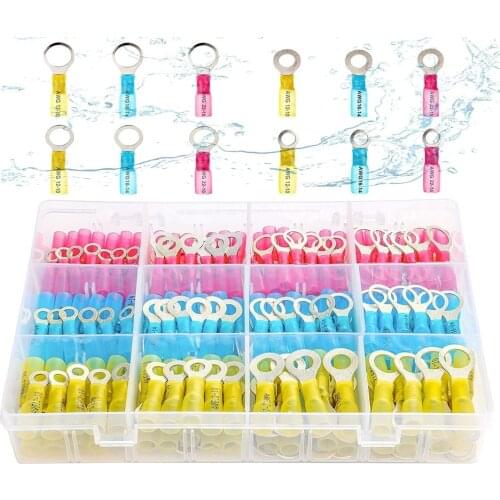 100/260pcs Heat shrink Insulated Ring Terminals Assortment wiring Wire Connectors Cable Electrical Crimp Terminal Connector