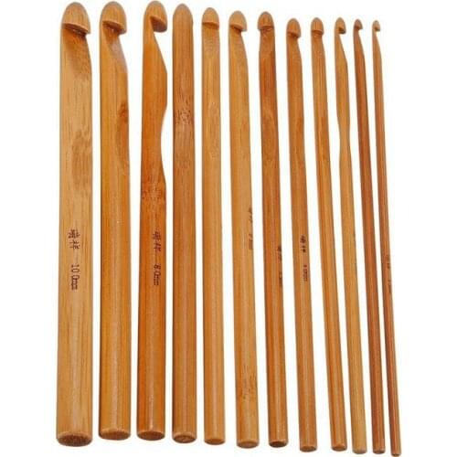 Fashion Hot 12pcs/set Sweater knitting Circular Bamboo Handle Crochet Hooks Smooth Weave Craft Needle 12 Size