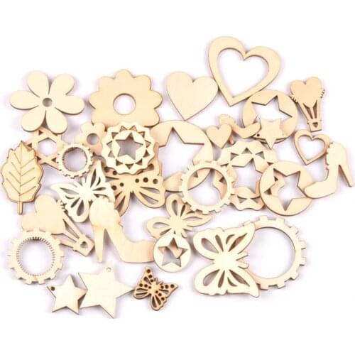 18Pcs Wood DIY Accessories Natural Wooden butterfly/wheel/star/heart Scrapbooking Crafts Embellishment For Home Decor MT1956
