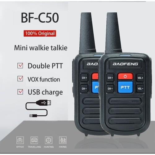 2PCS Baofeng BF-C50 Mini Walkie Talkie Dual PTT Portable Walkie-talkies Two way Radio Portable Radio for Hunting Hotel BF-888S