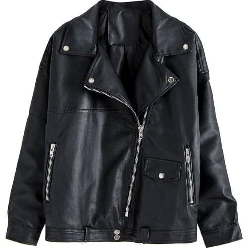 2021 Spring Autumn New Oversize Korean Black Locomotive PU Leather Biker Jacket Womens Fashion Gothic Coat Women Ladies Coats