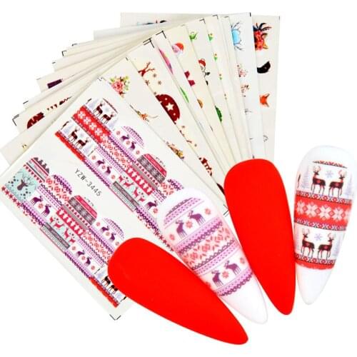 2021 New Year Water Transfer Nail Stickers Christmas Decals Wraps Elk Snowflake Sliders For Nail Decor Manicure Colorful Tip