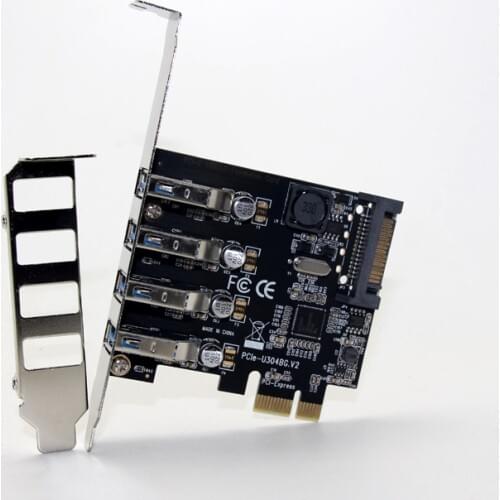 4 Port USB 3.0 5Gbps PCI-Express X1 Card Adapter HUB Support Low Profile Bracket