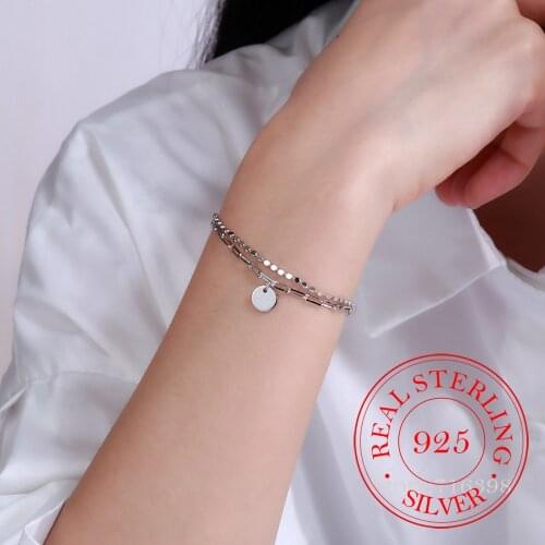 925 Sterling Silver Bracelets For Women Round Tag Charms Silver Chain Bracelet Pulseira Gift Wedding Lucky Fine Jewelry