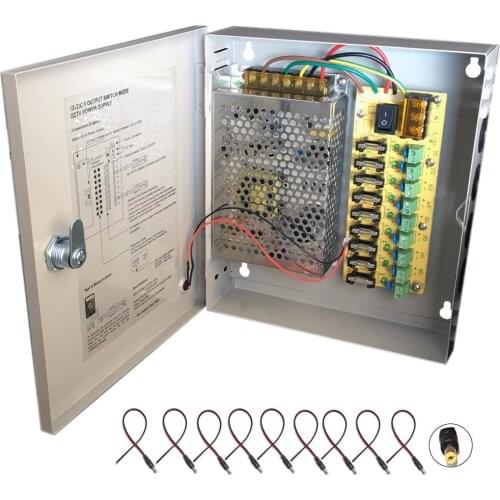 9CH DC12V 5A CCTV Camera Power Box Adapter Switching LED Power supply Box Distribution 9 channels Input AC 100-240V to DC 12V
