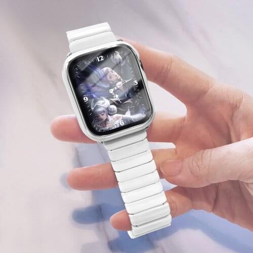 Ceramics strap+PC cover case for apple watch band 44mm 42mm 40mm 38mm Protector shell for iwatch series SE/6/5/4/3/2 wristbelt