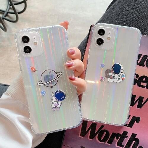 Shinny Cartoon Outer Space Phone Case for iPhone 11 Pro Max 12 Mini X XR XS Max 7 8 Plus Se 2020 Soft Shockproof Back Cover Case