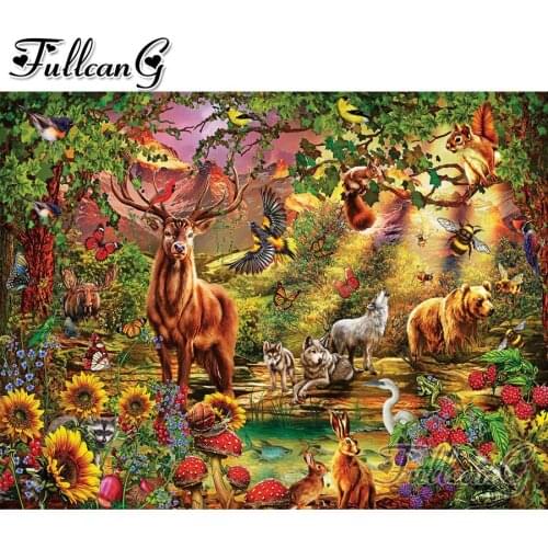 FULLCANG Magic forest animals diy 5d mosaic diamond painting full square round drill rhinestone embroidery sale decor FC2697