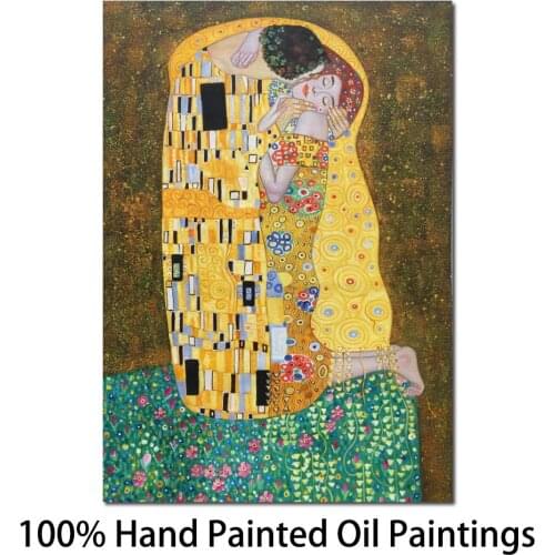 Wall Art Gustav Klimt The Kiss Canvas Oil Paintings Portrait of Woman Handmade Modern Lover Picture For Bedroom Bathroom Decor