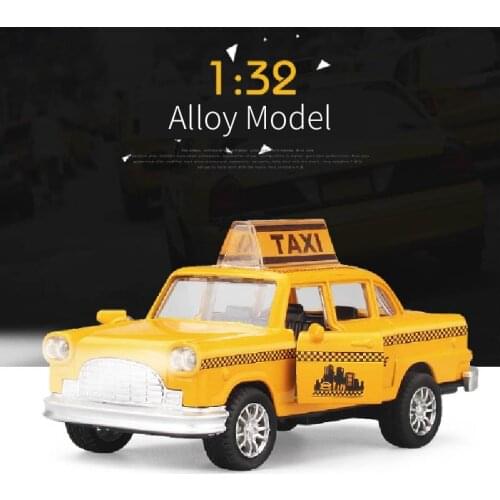 Alloy Car Toys Yellow Classic Taxi Sound and Light Music Model Arrangements Collection Gifts for Boys