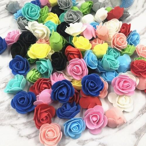 20pcs 3cm PE Rose Head Mini Foam Roses Artificial Flowers Home Wedding Car Decorations Fake Rose Flowers For Needlework Bouquet