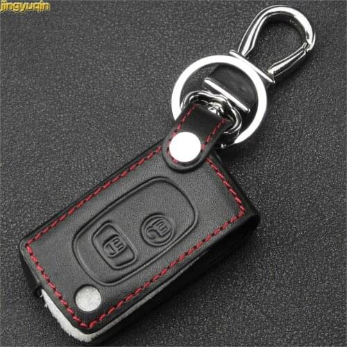 Jingyuqin 2 Button Leather Car key Case Cover for PEUGEOT 107 207 307 407 607 Citroen C1 C2 C3 Pluriel C4 C5 C8 Car Accessories