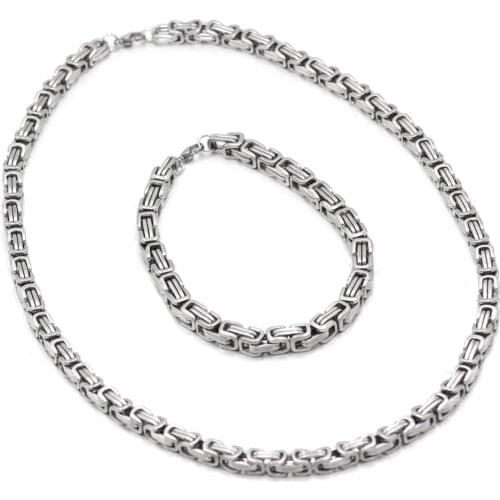 Hot Sale Width 5MM 316L Titanium Steel Emperor Chain Necklace & Bracelet Fashion Jewelry Set For men hip hop rock jewelry