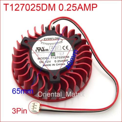 New T127025DM 0.25AMP 65mm 40*40*40mm Graphics / Video Card Cooler Cooling Fan 3Pin 3Wire