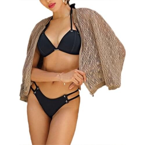 Bandage Halter Biquini Women Hollow Sexy Triangle Bikini Sets Brazilian Beachwear Beach Monokini Two Piece Bathing Suit