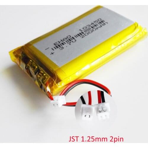 103450 3.7V 2000mAh lipo polymer lithium Rechargeable battery + jst 1.25mm 2pin plug for MP3 GPS navigator DVD