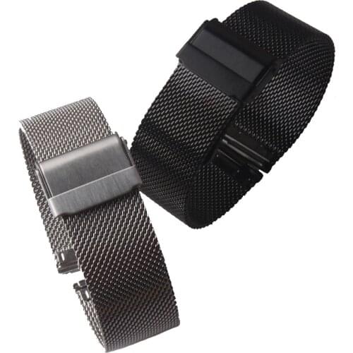 Universal Women Stainless Steel Metal Watchband Men Watch Band Strap Bracelets 18mm 20mm 22mm mesh watchbands safety buckle new
