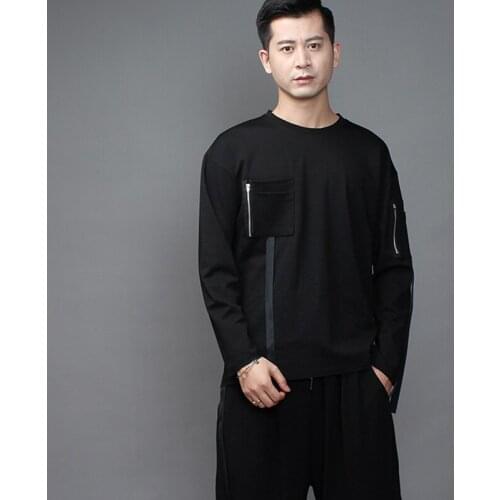 Fashion Brand Dark round-necked Slim long-sleeved t-shirt autumn and winter mens hair stylist fashion ruffian handsome with und