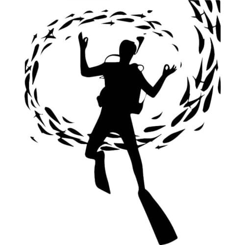 Fashion Ocean Diving Fish Decals High Quality Car Window Decoration Personality Pvc Waterproof Decals Black/white, 17cm*14cm