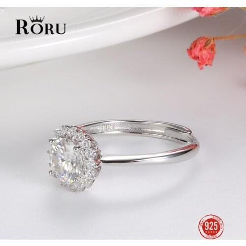 Genuine 925 Sterling Silver Sun Flower Moissanite Open Adjustable Rings Wedding Engagement Rings for Women Fine Jewelry