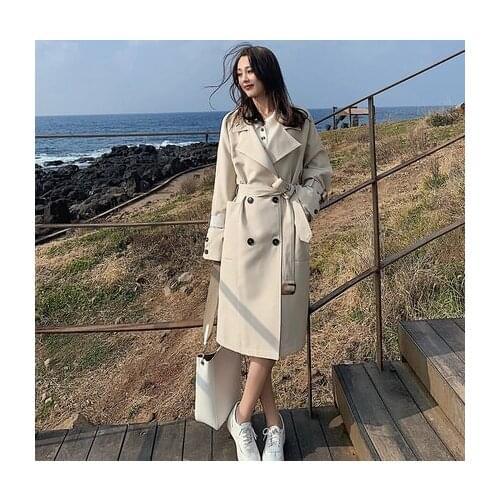 The new 2019 spring long windbreaker female Korean version of the wild loose thin student tide womens jacket DW5