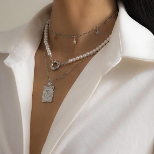 New Ins Star Ball Chain Necklace Simple Rose Square Brand Pendant Necklace For Women Girls Fashion Jewelry Gift