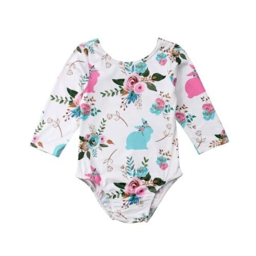 Baby Clothes Newborn Baby Girls White Tail Long Sleeve Jumpsuit Bodysuit Floral Outfits Clothes Size 0-18M