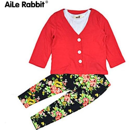 Autumn Girls Fashion Clothes Set Girl Jacket Shirt Flower Pants Girls 3 Piece Clothing Set Kids Clothes Retail K1