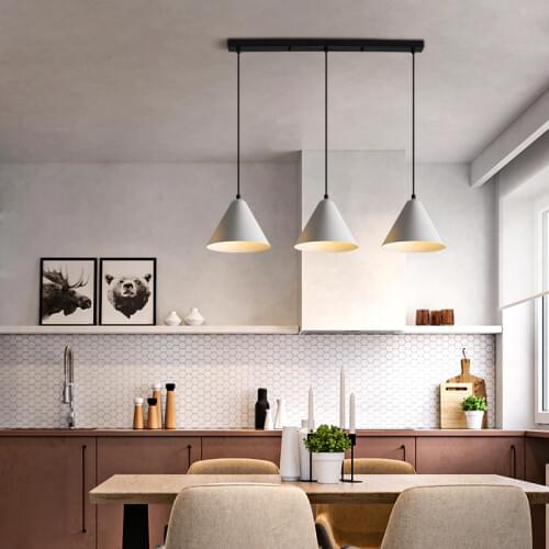 Nordic Restaurant Pendant Light Gray 3 Heads Wrought Iron Hat Hanging Lamp for Living Dining Room Kitchen Home Decor Fixtures