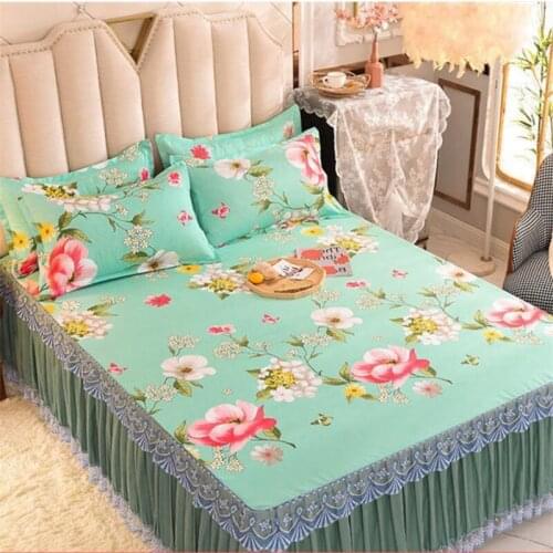 High Quality Bed Skirt Home Textile Bedding 3pcs/set(1Bed Skirt + 2pcs Pillowcase) Bed Sheet King/Queen Bedspread Hot F0534
